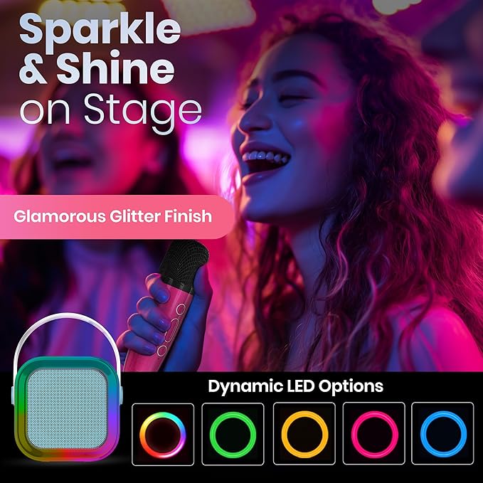 Mini Karaoke Machine for Kids Adults Teen with 2 Wireless Microphones, Gifts for Girl, Toys for Girls 6-8, Small Portable Bluetooth Speaker, Microphone, Car Singing Mic, Kareoke, Toddler Gift