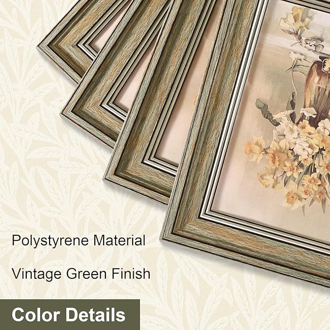 Vittanly 5x7 Picture Frame Set of 4, Vintage Photo Frame for Wall or Tabletop, Display 5x7 Pictures, Rustic Farmhouse Home Decor, Vintage Green