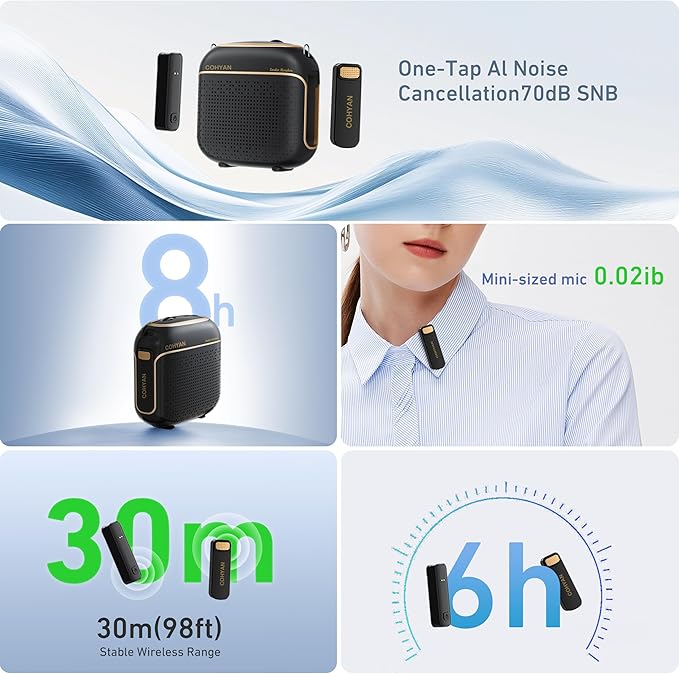Wireless Voice Amplifier with 2 Magnetic Lavalier Mics, Charging &Storage,Teachers Voice Amplifier with Laple Mic Speaker,Mini Voice Amplifier for Classroom,Speech,Training Outdoor (Black)