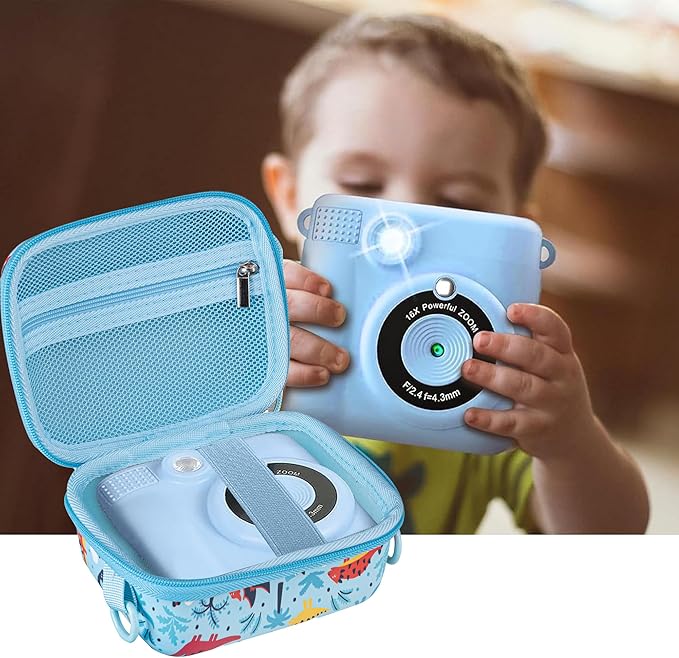 Leayjeen Kids Camera Case Compatible with ESOXOFFORE/Dylanto/GKTZ/HiMont/CAMCLID Kids Camera Instant Print for Christmas Gifts and Birthday Gifts for Kids 3-12 Years Old-Blue Dinosaur(Case Only)