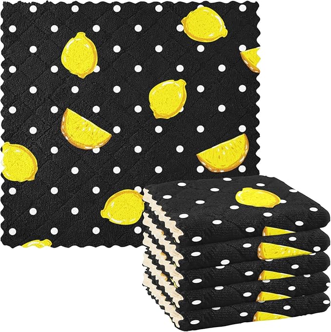 Ca TaqKu Polka D ot Lemon Re uvable Cleaning Cloths Set of 6 Showel Towels Hand Towel Divine Cloths for Kitchen