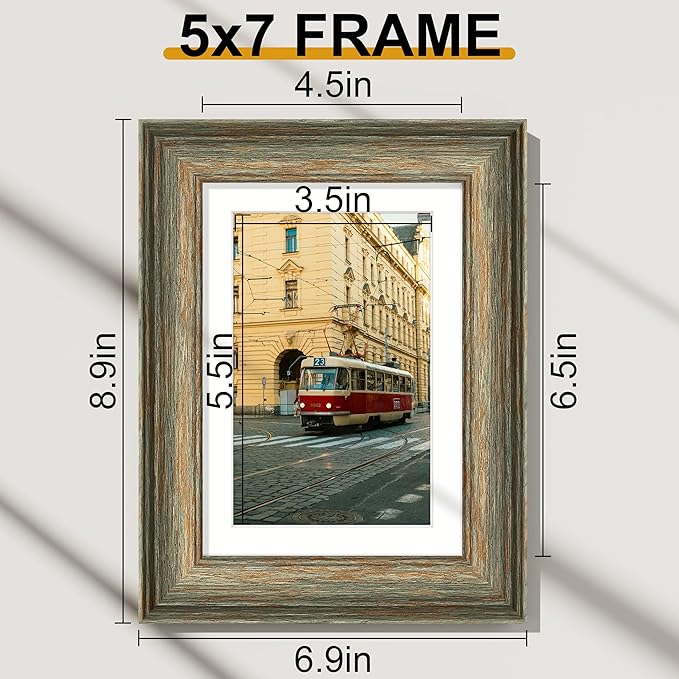 Vittanly 5x7 Picture Frames Set of 2, Ornate Vintage Photo Frame for Wall or Tabletop, Display 4x6 Pictures with Mat or 5x7 without Mat, Vintage Green