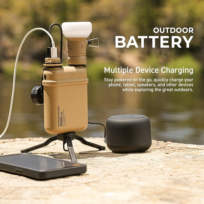 ELECOM NESTOUT Rugged Power Bank, 15000mAh Outdoor Charger, 32W USB C Fast Charging PD, Waterproof IP67, Heavy Duty Shockproof, Tactical Battery Pack for iPhone Tablet Hiking Camping Survival (Gray)