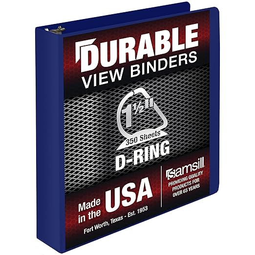 Samsill Durable 1.5 Inch Binder, Made in The USA, D Ring Binder, Customizable Clear View Cover, Dark Blue, Holds 350 Pages
