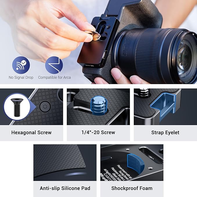 Quick Release Plate for AirTag, Metal Camera Mount Adapter with 1/4"-20 Screw & Arca-Type Design for Tripod Compatible with Canon Sony Nikon Fujifilm and More Camera, for AirTag Hidden-in Base Plate