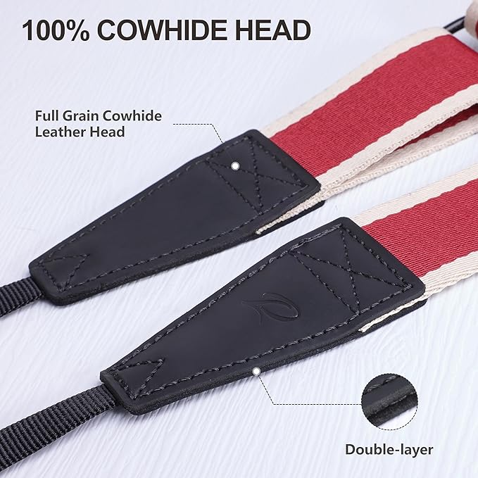Padwa Lifestyle Adjustable Camera Strap - 1.5" Top Layer Cowhide Head Camera Straps for Photographers, Cotton Adjustable Neck Shoulder & Crossbody Strap Quick Release for All Cameras and Binoculars