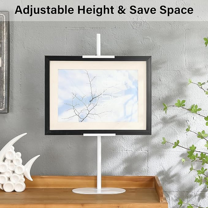 Adjustable Tabletop Easel Stand - Up to 28" Height, Metal Easel Stands for Sign, White Modern Picture Easels for Display, Heavy Duty Easels with Base for Art Paintings Photos