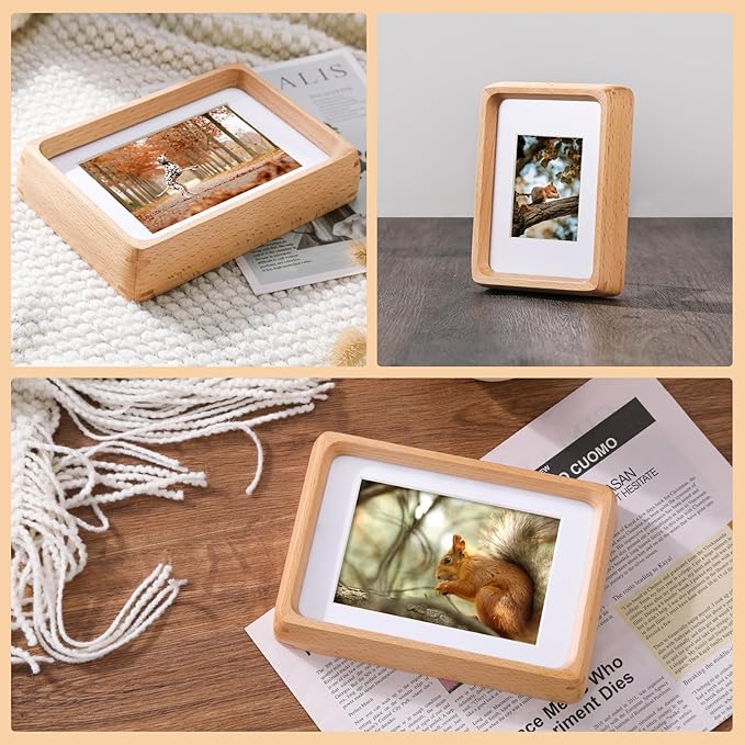 Kattepote Wooden Small Photo Frame 5x3.5 inch, Smll Picture Frames Display 2x3 Inch with Mat or 3.5x5 without Mat, with High Clear Acrylic, for Landscape or Portrait Orientation, Wall-Mount & Tabletop