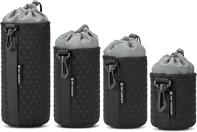 K&F CONCEPT 4 Pack Camera Lens Pouch Set, Drawstring Lens Protective Bag, Camera Lens Case for DSLR SLR Lens