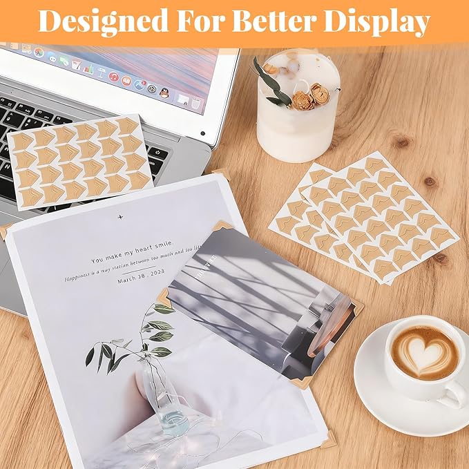 120 Pieces Acid-Free Self-Adhesive Photo Corners 5 Sheets Premium Scrapbook Picture Mounting Stickers for DIY Scrapbooking, Photo Album, Journal, Diary & Picture Frames (Brown)