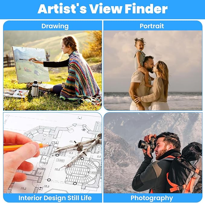 2Pcs Portable View Finder, View Finder with Sliding Mechanism, Adjustable Custom Viewfinder, Color Isolation Viewfinder for Photography Drawing Sketching Craft Projects