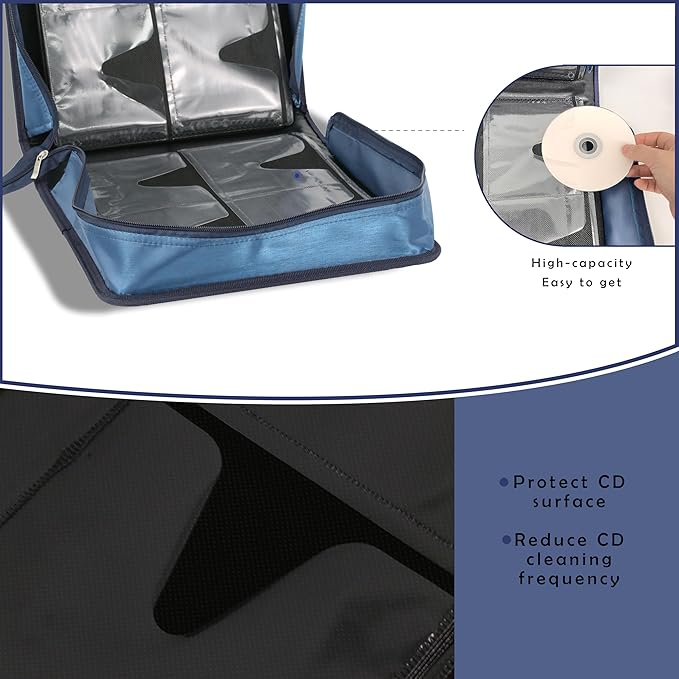 DVD Case CD Storage,256 Capacity CD Cases Holder DVD Storage Case Holders CD DVD Disc Case Storage Wallet Binder for Car Home Office Travel (256 Blue)