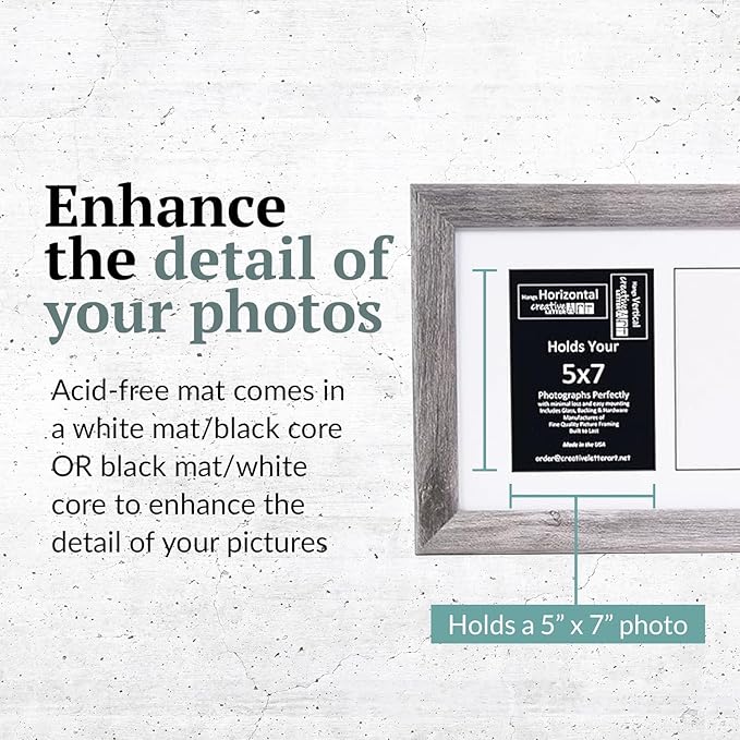 Creative Letter Art 3 Opening Glass Face Driftwood Picture Frame to hold 5 by 7 inch Photographs including 10x20-inch White Mat Collage