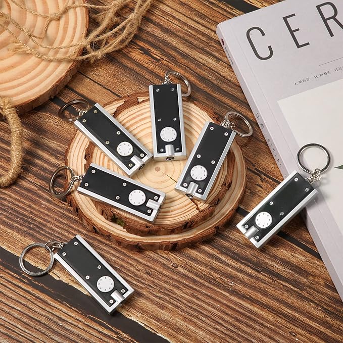 Mudder 12 Pcs Mini LED Keychains Light Torch Flashlight Key Ring Portable Key Chain Flash Light for Camping Outdoor Gift (Black)