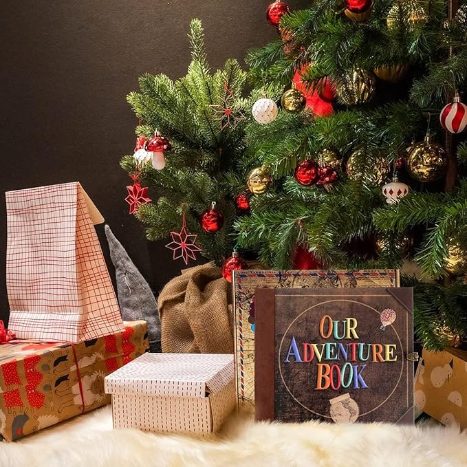 Adventure Book 148-Page DIY Handmade Scrapbook Kit - Vintage Embossed Cover Travel Diary,Gift Boxed with Full DIY Accessories for Couples,Anniversaries & More for Life’s Greatest Adventures