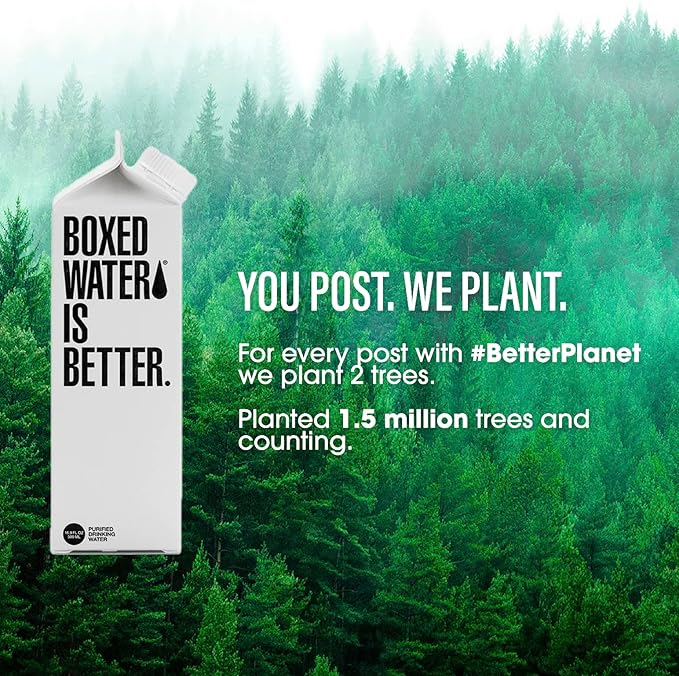 Boxed Water 16.9 oz. (24 Pack) – A Sustainable Alternative — Better Than Premium Plastic Bottles — Purified Drinking Water in Plant-Based Cartons – BPA-Free, Refillable & Recyclable Cartons