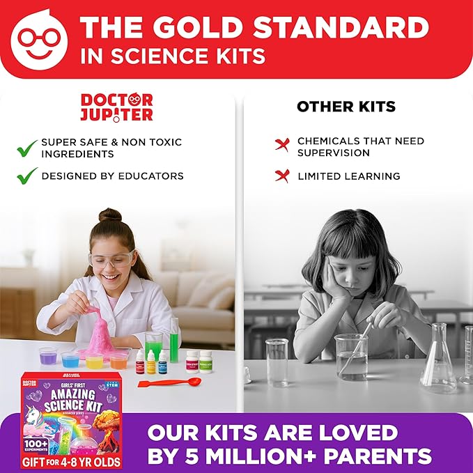Doctor Jupiter Girls' First Amazing Science Kit for Kids Ages 4-5-6-7-8 | Birthday Gift Ideas for 4+ Year Old Girls | Learning & Educational Projects | STEM Toy with 100+ Experiments