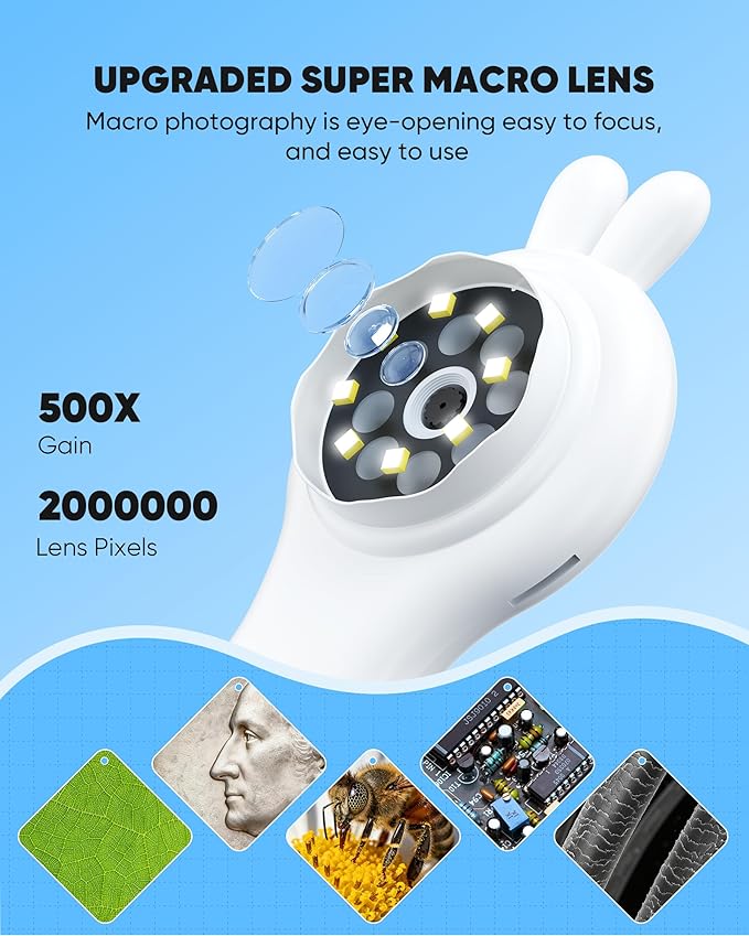 Microscope for Kids, Portable Digital Microscope with 500X Magnifying Glass, Handheld Camera Mini Pocket Magnification, Educational Christmas Birthday Gifts for Ages 4 5 6 7 8 9 10 11 12