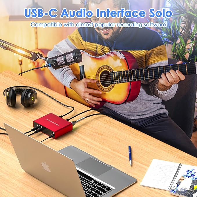 24Bit/192kHz USB Audio Interface with 48V Phantom Power - Studio Quality Recording for Musicians, Vocalists & Podcasters | Plug & Play | Works with Mac/PC & DAWs | Perfect for Home Studio & Streaming
