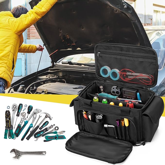 Small Tool Bag with Anti-friction and Thick Padded Bottom, Tool Storage Organizer for Men, Tactical Bag, Range Bag, Multi-functional Work Tote for Repairman, Electrician, Carpenters, Handyman