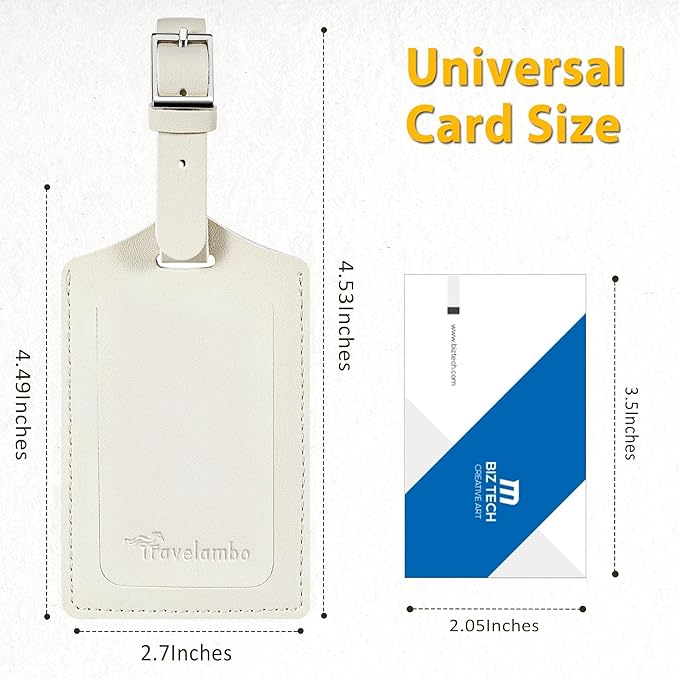 Travelambo 8 Pack Luggage Tags Faux Leather for Suitcases Travel Bag Labels Travel Accessories Essential with Protection Cover ID (Ivory)