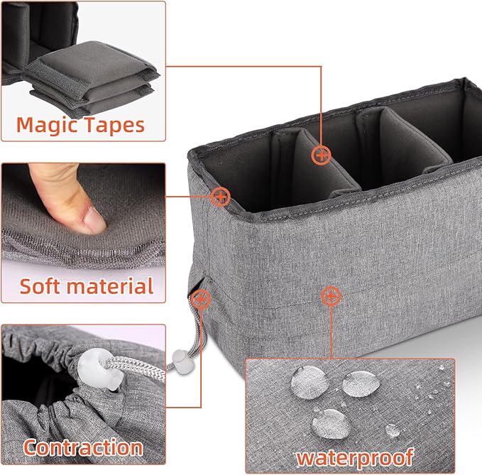 Koolertron Waterproof DSLR Camera Bag with Removable Insert, Adjustable Compartments, Fits in Camera Bags - Protective Case for DSLR/SLR Cameras & Accessories
