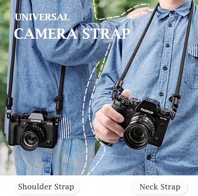 VOVMOEYA Camera Strap Rope,Camera Neck Strap Shoulder Strap for Fujifilm X100VI X100V XS20 XT5 for A6000 A6100 A6400 A6700 A7IV for Canon EOS R6 R10 for Nikon D850 D5600 D7500 - Black