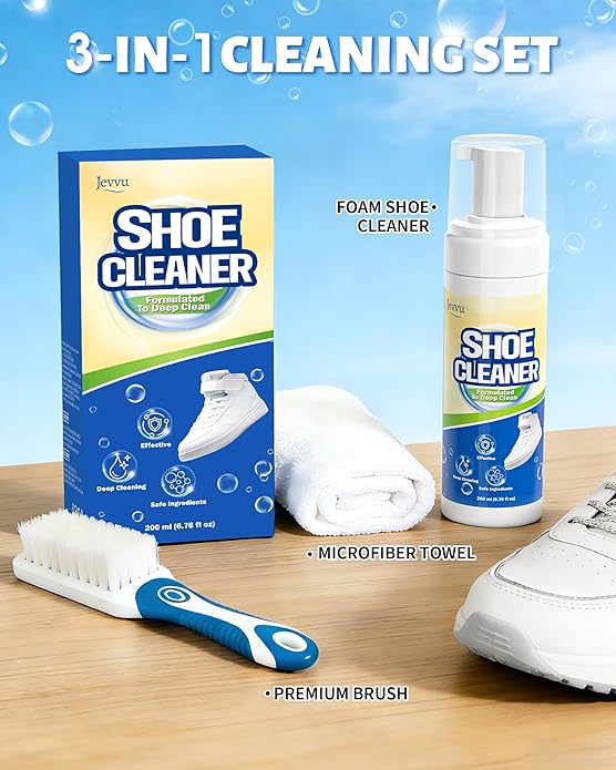 Shoe Cleaner, Sneaker Cleaner Kit with Brush and Towel, Deep Clean Shoe Cleaning Kit for White Shoes