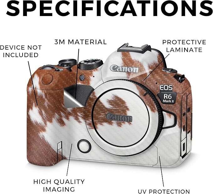 Carbon Fiber Camera Skin Compatible with Canon EOS R6 Mark II Camera (2022) - Cow Hide - Premium 3M Vinyl Protective Wrap Decal Cover - Easy to Apply | Crafted in The USA by MightySkins