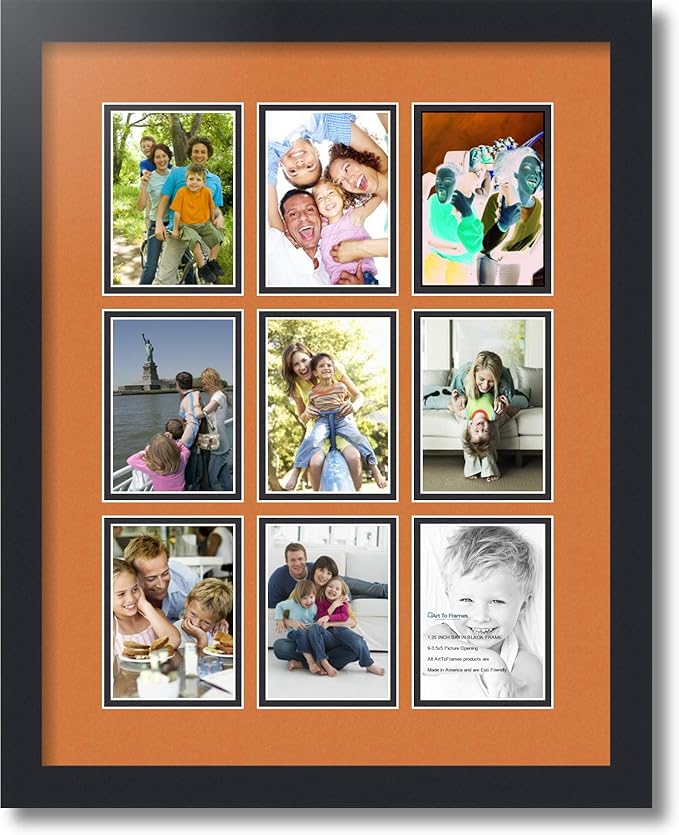 Art to Frames Double-Multimat-1045-712/89-FRBW26079 Collage Photo Frame Double Mat with 9-3.5x5 Openings and Satin Black Frame
