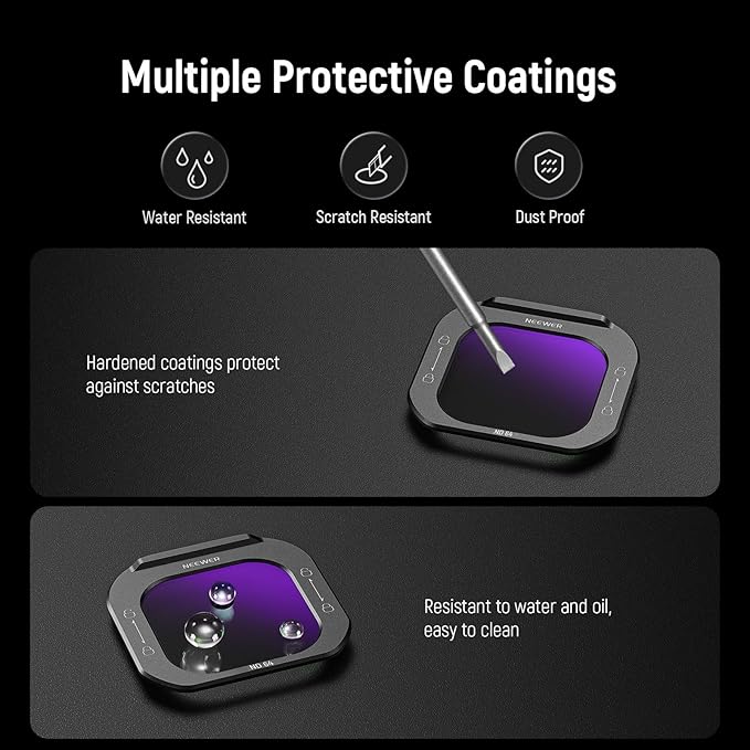 NEEWER Phone Lens Filter Kit (5 Pack), Black Diffusion 1/4/ND8/ND16/ND32/ND64 Quick Release HD Optical Glass Only Compatible with iPhone 16 Pro (PA073) & 16 Pro Max (PA074) Phone Cage