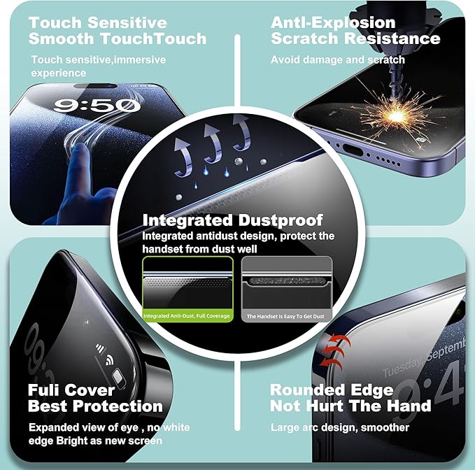 SHANG PIN JIA 2 Pack Screen Protector Tempered Glass for 17 Pro Max 6.9-Inch Auto Dust Removal, No Bubbles, High Definition Clear, Easy Installation