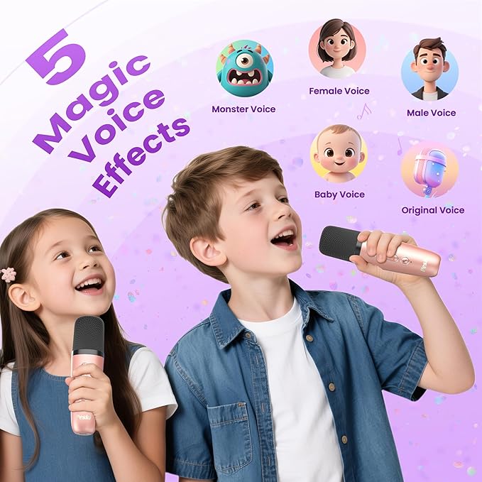Mini Karaoke Machine for Kids Adults, 2026 TOP Birthday Gifts for Girls 3,4,5,6,7,8+Year Old Toddler Toys, Portable Bluetooth Speaker with 2 Wireless Karaoke Microphones Player Easter Gifts(Rose)