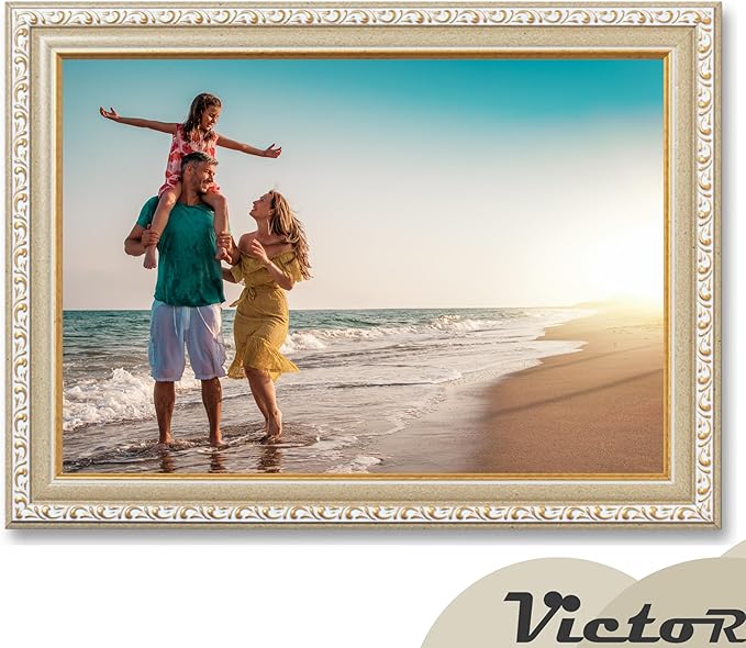 VictoR Picture Frame Chagall 8x12 Beige Gold - Vintage Picture Frames with Shutterproof Acrylic Glass - 8 x 12 Photo Frame - Beige Picture Frames - Antique - only for hanging