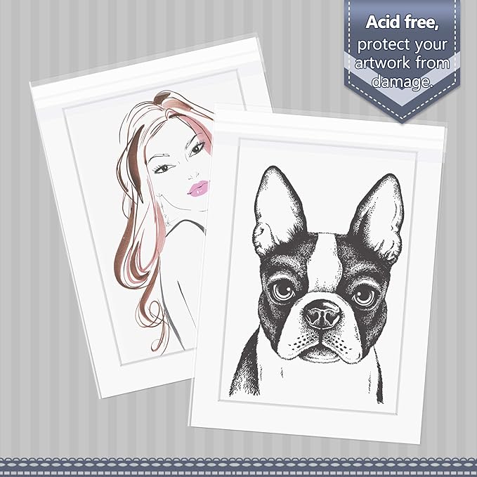Golden State Art, Pack of 100, Acid-Free Crystal Clear Sleeves Storage Bags for Photo Prints Framing Mats Mattes (Bag Size: 5 2/8 X 7 2/16 inches for 5x7 Mats)