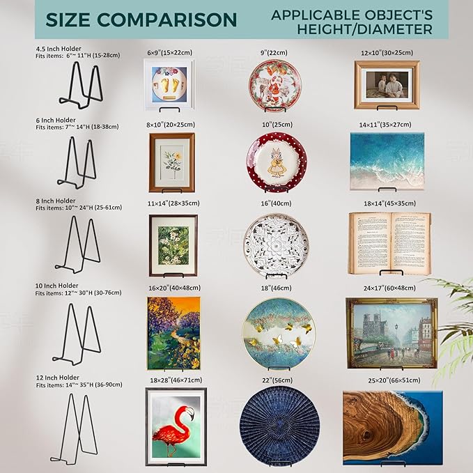 Large Plate Holder Display Stand - 10 inch Tall Plate Stands for Display - Metal Picture Frame Stand - Big Tabletop Easel Stand for Decorative Plates | Platter | Book | Plaque | Tile - 2 Pack - Black