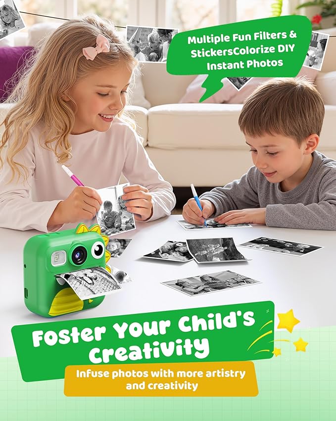 KOKODI Kids Camera Instant Print, Toddler Cameras Christmas Birthday Gifts for Girls Age 3-12, Digital Video Instant Printable Camera for Kids,Toys for Ages 5-7 Girls (Green)