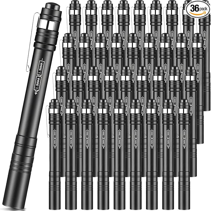 36 Pack Christmas Mini Pen Flashlights Bulk Gifts LED Pen Lights Aluminum Pocket Flashlights with Clips Small Handheld Torches for Men Camping Hiking Emergency Outdoor (Black)