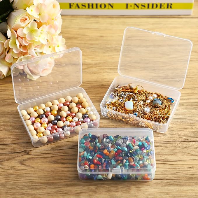 SATINIOR 48 Packs Clear Small Plastic Containers Transparent Storage Box with Hinged Lid for Small Items Crafts Jewelry (4.4 x 3.3 x 1.2 Inch)