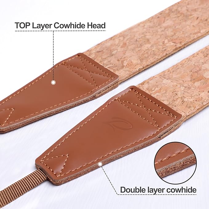 Padwa Lifestyle Cork Camera Strap -2" Top Layer Cowhide Head Camera Straps for Photographers,Natural Log Crackle Art Impressionist Style,Soft Chamois Velvet Padded Strap Quick Release fits All Cameras