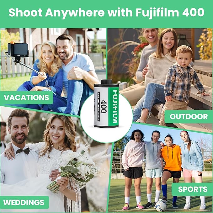 FUJIFILM 400 Color Negative Film (35mm Roll Film, 36 Exposures, 3-Pack) + BluebirdSales Photo Album, Photo Frames (10 Frames) + Microfiber Cleaning Cloth