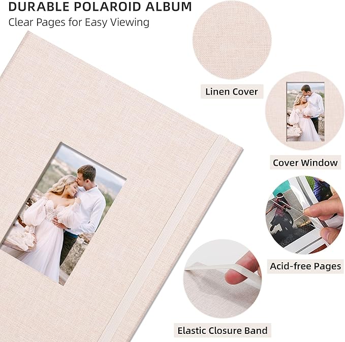 Vienrose Mini Polaroid Photo Album Book 208 Photos 2x3 Inch Pictures for Fujifilm Instax Mini 7s 8 9 11 25 26 40 50s 90 Evo Z2300 Instant Camera, Polaroid Snap Beige 1 Pack