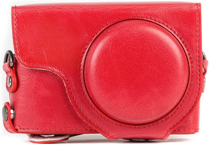 MegaGear MG1262 Ever Ready Leather Camera Case compatible with Panasonic Lumix DC-ZS80, DC-ZS70, DC-TZ95, DC-TZ90 - Red
