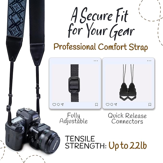 Art Tribute Camera Strap for All DSLR and Mirrorless Cameras. Add Your Name Or Initials Make It a Personalized Gift