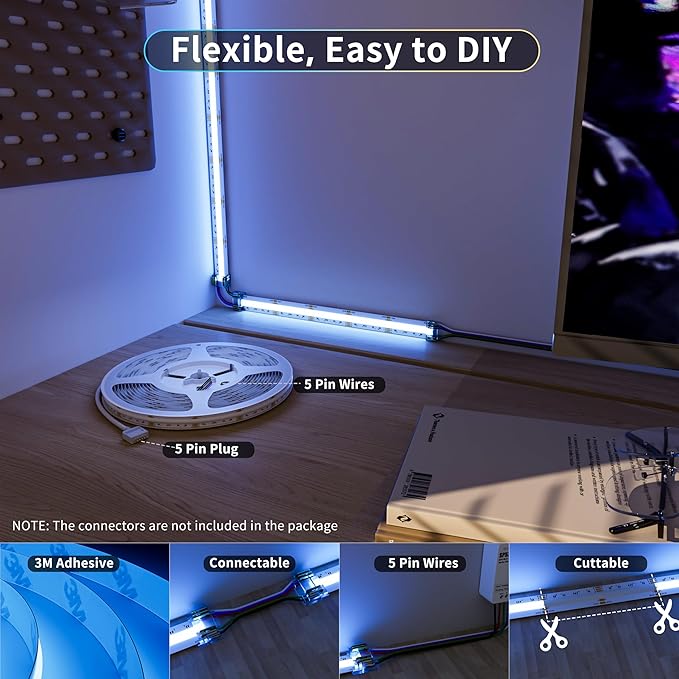 PAUTIX RGBW COB LED Strip Lights Bright 6000K Daylight White 20ft,UL-Listed Dotless LED Lights,24V Flexible Color Changing RGB Light for Game Room,Bedroom,Party(Power Supply & Controller Not Included)