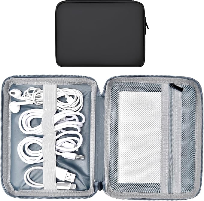 Leather Cord Organizer Travel Waterproof Travel Cable Organizer Bag Portable Tech Organizer Travel Case for Charger Electronic Accessories for Men (Black, Single Layer-Small)