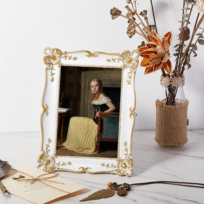 3 Pcs White Vintage Picture Frame Set Antique Oval Picture Frames 4x6, 5x7 Inch Baroque Photo Ornate Frames with Glass Gift for Tabletop Hanging Wall Art Wedding Home(French Style)