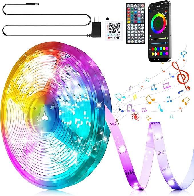 90FT Led Lights for Bedroom, Color Changing RGB Led Strip Lights Indoor, Music Sync Led Light Strip with Remote and App Control, DIY Led Lights for Room Home Decor Ambient Lighting (1 * 90FT)