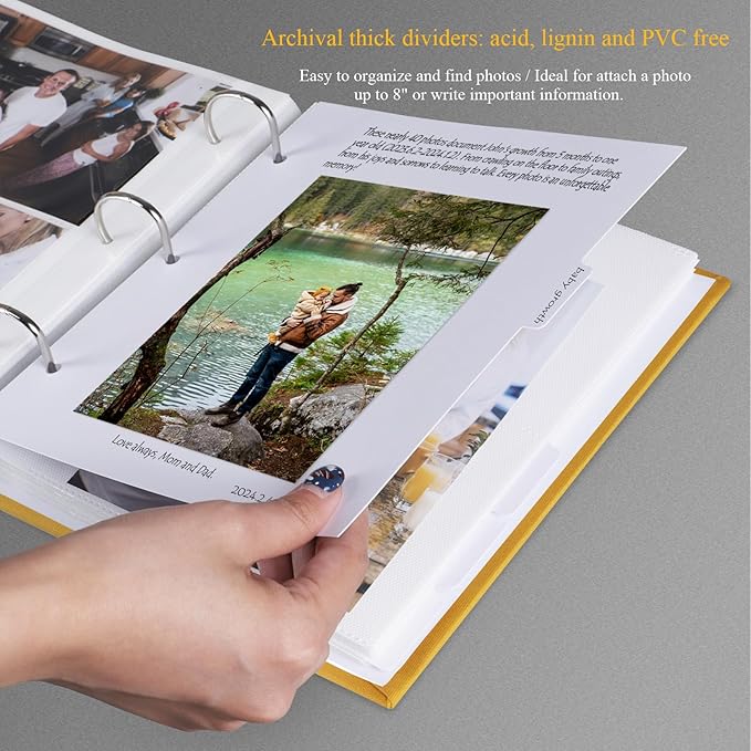 1DOT2 Photo Album 4x6 Photos Hold 200 or 5x7 Pictures Hold 100, 3 Ring Binder Photo Albums Linen Cover with 6-Tab Index Dividers Photo Book Acid Free Albums 4x6 5x7 for Wedding Baby (Indian Yellow)