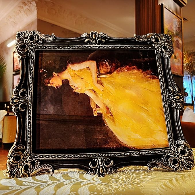 CISOO 8x10 Vintage Picture Frame Antique Ornate Black and Gold Photo Frame, for Table Top and Wall Display, Decorative Floral Design Retro Home Decor, Photo Gallery Art
